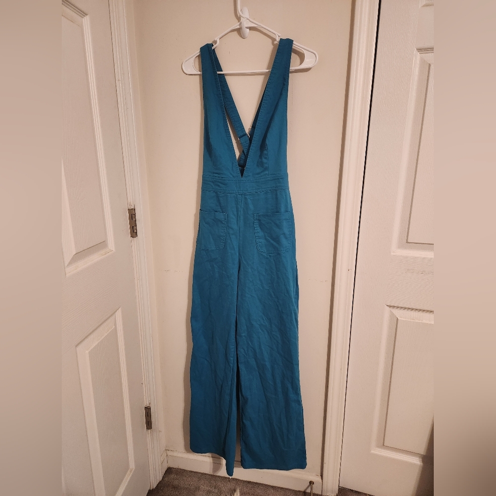 Sincerely Jules Blue Deep Plunge Pants Jumpsuit. Size Medium
